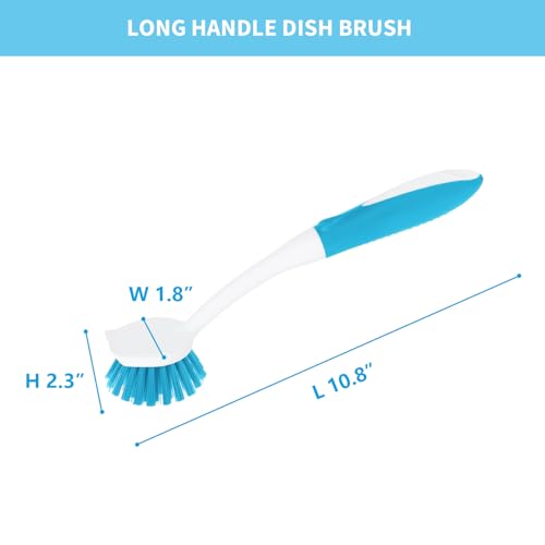 Dish Brush with Handle, 2 Pack Scrub Brushes with Built-in Scraper for Cleaning Kitchen, Pots, Pans and Sink, Scrubber Washing Tools, Blue - color: Blue