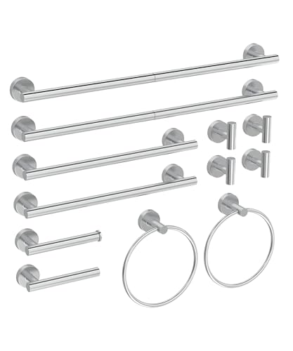 12 Pcs Chrome Bathroom Accessories Set, HOMEMYSTIQUE SUS304 Stainless Steel Bathroom Hardware Set, Bath Towel Bar Set, Toilet Paper Holders, Towel Rings Racks, Robe Towel Hooks - color: Chrome, size: 12 Pieces
