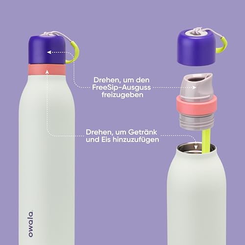 Owala FreeSip Twist Insulated Stainless Steel Water Bottle with Straw for Sports and Travel, BPA-Free, 24-oz, Purple/Green (Minty Horizons) - color: Minty Horizon, size: 24 Ounces