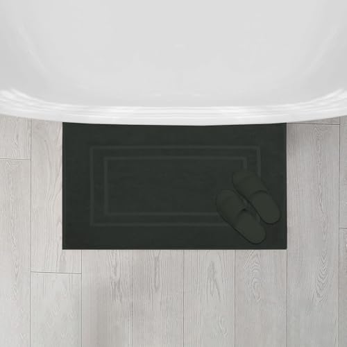 Feather & Stitch 2 Piece Towel Like Bath Mats (30x21 Inch) 100% Cotton Terry Bath Mats, Bathroom Shower Floor Mats [NOT A Bathroom Rug], Soft Absorbent Washable Mats - Charcoal - color: Charcoal
