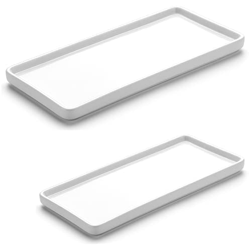 Gurygo 2 Pack 8"/10" Bathroom Trays, Ceramic Vanity Trays for Bathroom, Small Ceramic Tray, Kitchen Soap Tray for Kitchen Counter (White,Set/2) - color: White, size: M + L (Set/2)