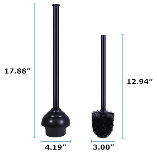 Blue Donuts Toilet Brush and Plunger Set with Holder, Sleek Minimalist Modern Black Bathroom Accessories Toilet Plunger and Toilet Bowl Brush Combo - color: Black