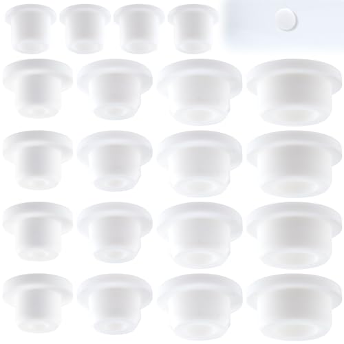 20pcs Bathtub Jet Covers, Silicone Pipe Inserts, Waterproof Tube & Hole Plugs with 5 Sizes for Bathtub Sink Drain Cover- White
