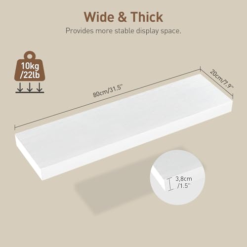 RALGEND Floating Shelves for Wall, 31.5" Long Wall Shelf Set of 3 with Invisible Brackets, Hanging Shelves Farmhouse Home Decor for Bathroom, Living Room, Bedroom, White 8301BJP3WT - color: White, size: 31.5 Inches