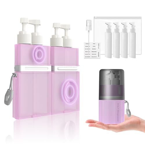 2P 4 in 1 Travel Toiletry Containers,TSA Approved Refillable Travel Size Toiletries Bottles Set with Suction Cup for Smooth Walls - for Shampoo,Conditioner,Body Wash,Lotion. (Pink+Grey) - color: Pink+grey