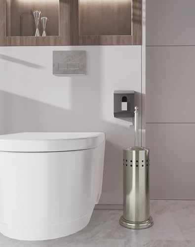 Dowry Anti-Hand Off Toilet Plunger with Holder for Bathroom,Powerful Efficient Force Suction Cup,Heavy Duty, Deep Cleaning, Nickel - color: Nickel