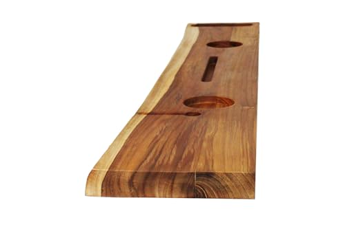 EcoDecors Eleganto 50" Live Edge Solid Teak Bath Caddy Tray with Handle, Book & Tablet Holder, Wine Glass Holders, Luxury Bathtub Tray - style: 50" Live Edge