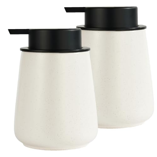 12Oz Hand Soap Dispenser Set - 2 Pack Ceramic Lotion Soap Dispenser Set with Easy-to-Press Black Pump, Refillable Mordern Liquid Dish Soap Dispensers for Bathroom & Kitchen (Beige, Liquid Pump) - color: Beige Liquid Dispenser