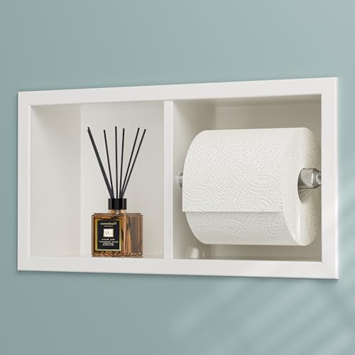 Neodrain Dual Roll Recessed Toilet Paper Holder - 304 Stainless Steel, Hidden in-Wall Design, Simple Loading and Unloading, Space-Saving for Modern Bathrooms（White - color: White