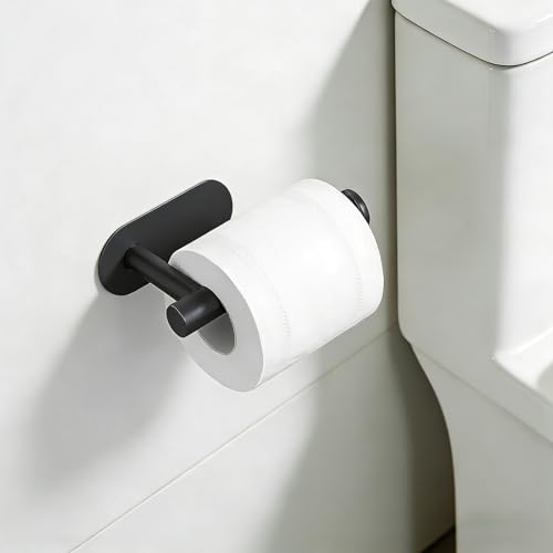 2 Packs Toilet Paper Holder No-Drill Self-Adhesive Towel Rack Stainless Steel Waterproof Rustproof Roll Paper Holder for Bathroom Washroom RVs (Black) - color: Black