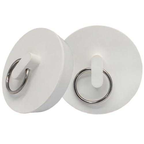 Luomorgo 2 Pack Rubber Drain Stopper, 1-1/2 to 1-5/8 Inch, White | Leak-Proof, Bathtub & Kitchen Sink, Heavy Duty Seal, with Hanging Ring - size: Fits 1-1/2 Inch to 1-5/8 Inch