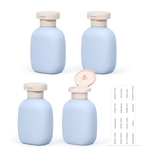 3.4 oz Travel Bottles, Empty Plastic Squeeze Containers With Flip Cap for Toiletries, Leakage-proof Essentials Conditioner (4 Pack, Blue) - color: Blue, size: 3.4 ounces