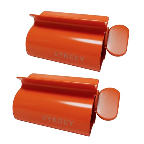 XYKEEY Set of 2 Toothpaste Squeezer Rollers, Metal Toothpaste Tube Wringer Seat Holder Stand (Orange) - color: Orange