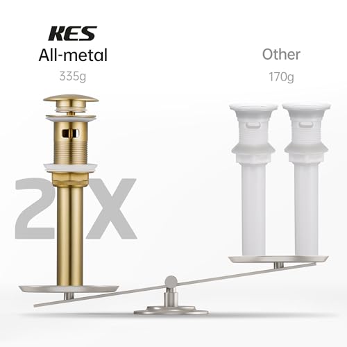 KES Vessel Sink Drain Pop Up Drain with Overflow Bathroom Stopper Assembly Brushed Gold for 1.6"-1.9" Sink Hole, All Metal Rustproof Brass and 304 Stainless Steel, S2008A-BZ - color: Brushed Gold, style: With Overflow, 1 Pack