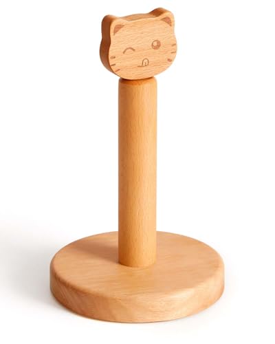 Vinoil Toilet Paper Holder Stand, Cute Cat Design Wooden Toilet Paper Holder Free Standing, Decorative Toilet Roll Holder, Scrunchies Holder Stand, Hair Ties Organizer - size: 8.27inch-Cat