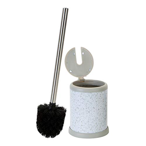 Bath Bliss Toilet Brush and Holder | Self Closing Lid | 360 Degree Brush Head | Bathroom Cleaning | Compact Size | Storage and Organization | Terrazzo White - color: Terrazzo White, size: 1 Pack