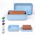 AIDIMMING Oversized Silicone Soap Holder for Two Bars of Soap with lid – Leak Proo, Large Capacity, Durable, Impact-Resistant, Stain-Resistant, Fit Shampoo and Conditioner Bar Set (Light Blue) - color: Light Blue