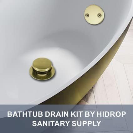 HIDROP Brushed Gold Bathtub Drain Assembly Kit, 2-Hole Overflow Faceplate | Tip Toe, Stainless Steel Bathtub Drain, Universal Fine/Coarse Thread fit 1-3/8" or 1-1/2" Tub Drain, Tub Drain Replacement - color: Gold, style: 2 Holes