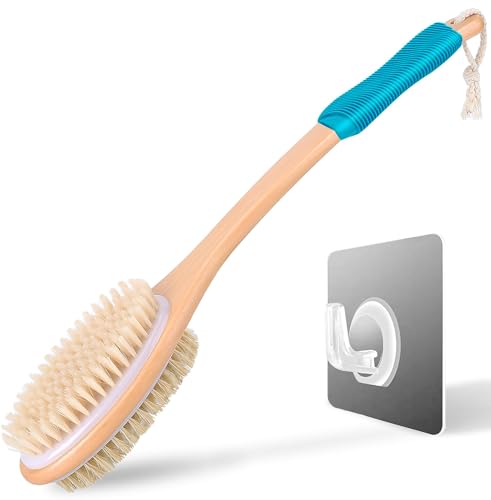Long Handle Ergonomically Back Scrubber/Brush for Shower, Double Sided Exfoliating Body Scrubber for Women and Men (Blue) - color: Blue