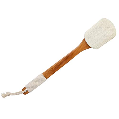 Leotruny 100% Natural Exfoliating Loofah with Long Wooden Handle | Shower Back Brush