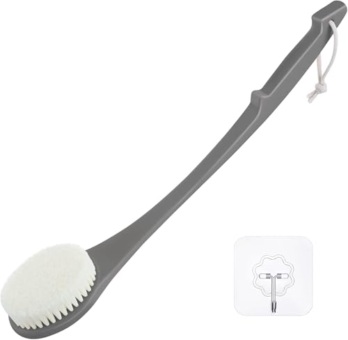 Body Back Scrubber – 17'' Long Handle Shower Brush, Durable Exfoliator for Dry & Wet Use, Deep Cleansing & Gentle Exfoliation for Smooth Skin – for Men, Women & Elderly (Gray) - size: 17“ Gray