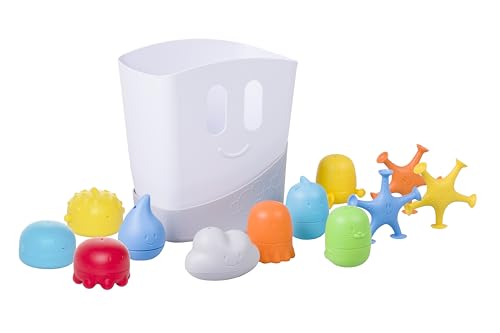 Ubbi Baby Bath Time Essential Gift Set, Includes Drying Bin and 11 Bath Toys, Dishwasher Safe, White - color: Classic Gray Gift Set, size: One Size