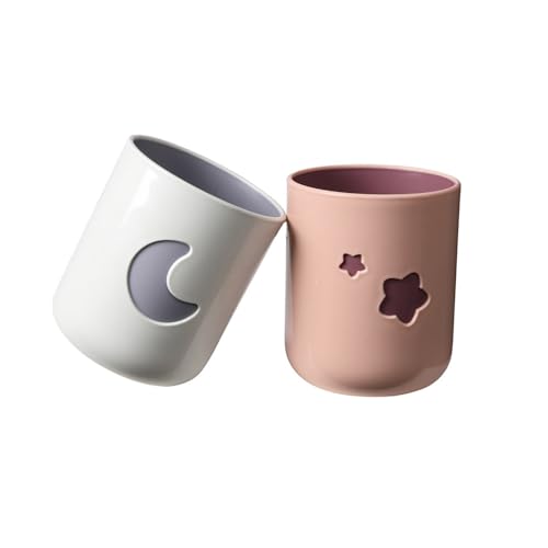Moon-Themed Couple Mouthwash Cup Set - Simple PP Material Toothbrush Holder and Drinking Cup, Suitable for Home and Bathroom use (2-Pack)(White & Pink)