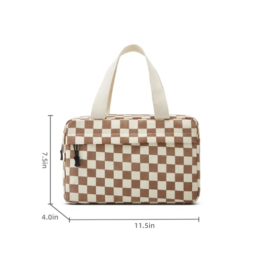 Large Makeup Bag for Women Corduroy Cosmetic bag Make up Bags Zipper Pouch with handle Cosmetic Organizer Toiletry Bag for Travel Storage - color: 20-Checkered Light Khaki