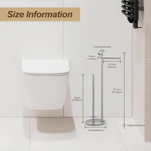 BVL Freestanding Toilet Paper Holder with Hook, Polished Chrome Stainless Steel Weighted Toilet Paper Holder Stand, Bathroom Freestanding Toilet Paper Holder Holds 5 Rolls - color: Chrome