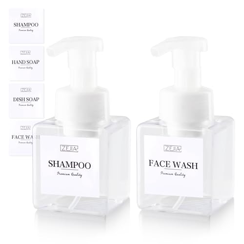 250ML Foaming Soap Dispenser, 2-Pack Plastic Hand Soap Dispenser, Refillable Leakproof Foam Pump Bottle with Waterproof Labels, for Shampoo, Body Wash - color: Clear, size: 250ML