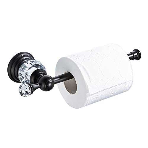 BATHSIR Crystal Toilet Paper Holder, Black Toilet Roll Holder Modern Bathroom Accessories Zinc Alloy Tissue Hanger Wall Mounted - color: Black