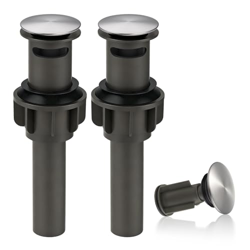 ARCORA Bathroom Sink Drain with Overflow 2 Pack - Brushed Nickel Pop Up Drain for Bathroom Sink, Lavatory Vessel Vanity Sink Stopper for 1.6"-1.9" Sink Hole - color: Brushed Nickel-2 Pack, style: Pon Up With Overflow
