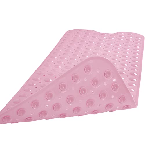 Bathtub and Shower Mats, Extra Long Non-Slip Bath Tub Mat 39 x 16 Inch, Machine Washable Bathmat with Suction Cups & Drain Holes for Bathroom Floor, Pink - color: Pink