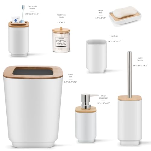 IMAVO 11 Piece White Bathroom Set, Trash Can, Toilet Brush, Storage Tray, Complete Bathroom Accessories Organization Kit for Bathroom Décor and Home Gifts - color: White, size: 11 Pcs Bathroom Set