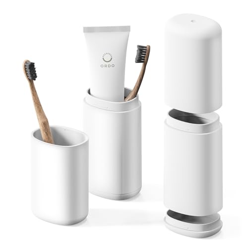 BALUCA Travel Toothbrush Case, Portable Tooth Brush Holder and Toothpaste Cover Container with Mouthwash Cup, Compact Oral Clean Tools Organizer for Traveling/Camping/School/Home - Large Capacity - color: White, size: Large