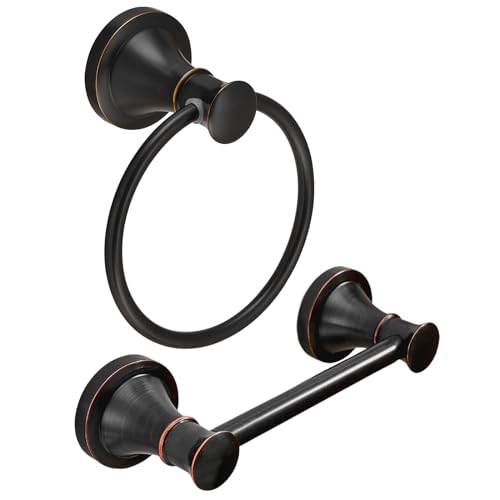 RUMOSE Toilet Paper Holder and Hand Towel Ring Oil Rubbed Bronze Wall Mount Bathroom Hardware Accessories 2 PCS Set Flexible Pivoting Toilet Tissue Roll Holder and Towel Hanger, Stainless Steel - color: Oil Rubbed Bronze