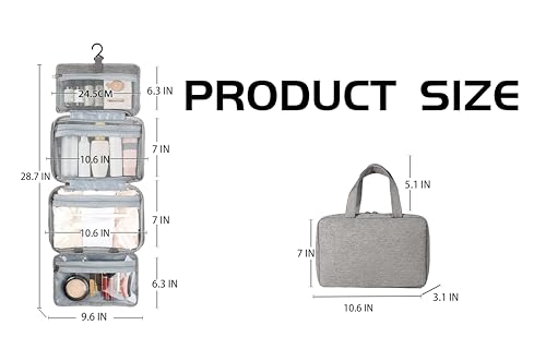 Travel Makeup Bag, Large Capacity Women's Makeup Bag, Waterproof Portable Four-Fold Travel Storage Box, Layered Mesh Toiletries Bag, Suitable for Daily Use, Business Travel, Tourism, etc. (Grey)