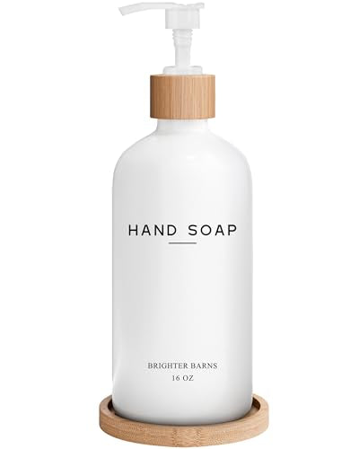 White Glass Hand Soap Dispenser Bathroom Set by Brighter Barns - Liquid Hand Soap Dispenser for Kitchen Sink - Boho Bathroom Pump Bottle Set - Minimalist Home Decor for Vacation Rental, Gifts (White) - color: White H
