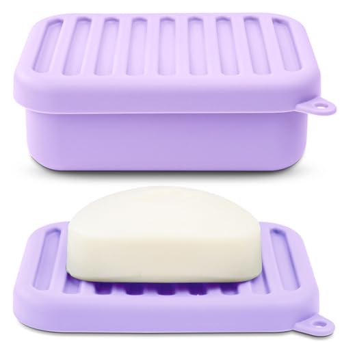Superior Leak-Proof Silicone Travel Soap Case with Drainage Lid/Layer, Compact Bar Soap Container, Durable Soap Holder for Camping, Gym, and Travel Size Toiletries (Light-Purple) - color: Light-purple