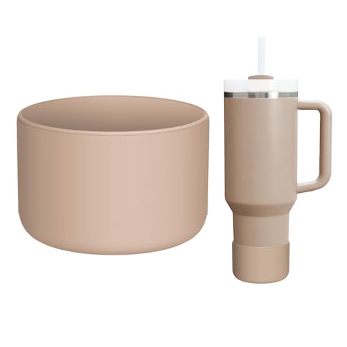 WUQID Silicone Boot Sleeve Compatible with Hydro Flask Travel Tumbler with Handle 32oz&40oz and 12-24oz Hydroflask Bottle & Stanley 20 30 40oz Tumbler, Fit 2.83-2.95in Bottom, Anti-Slip Bottle Cover - color: Almond Rose