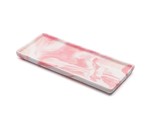 9.2" Porcelain Small Narrow Bathroom Tray - Pink | Mini Ceramic Countertop and Vanity Tray for Cosmetics, Perfume, Jewelry, Candle - Kitchen Counter, Soap Tray - color: Pink, size: 9.2" x 3.6" x 0.6"