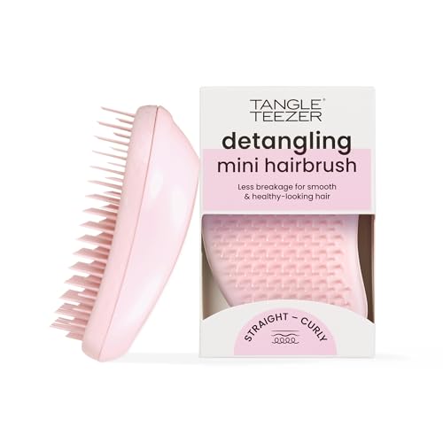 Tangle Teezer Original Detangler Mini Hair Brush, Millennial Pink | Travel-size detangling hair brush, gentle on tender scalps; detangles wet or dry hair for straight to curly strands - color: Millennial Pink, size: Mini