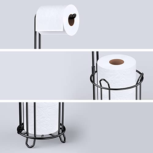 Meangood Toilet Paper Holder Stand and Tissue Paper Roll Dispenser for 4 Mega Rolls, Bathroom Free Standing Tissue Roll Storage Holder Rack, Metal Wire (Black) - color: Black 2