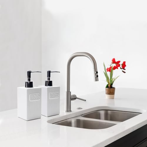 Ceramic Soap Dispenser Set, 2 Pack Hand and Dish Soap Dispenser with Funnel for Kitchen and Bathroom, White - color: White