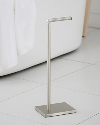 Toilet Paper Holder Stand, Free Standing Toilet Paper Roll Holder with Reserve for Bathroom, Stainless Steel DECLUTTR - color: Nickel