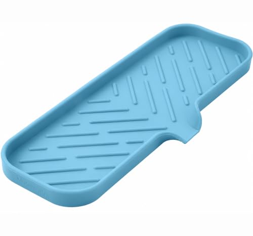 MicoYang Silicone Soap Dish with Drain Spout — Self-Draining Double Sink Organizer Tray for Kitchen & Bath, Dispensers, Sponges & Soap Holder, Non-Slip & Dishwasher Safe, Light Blue (Large, 12"×4") - color: Light Blue, size: L(12"×4")