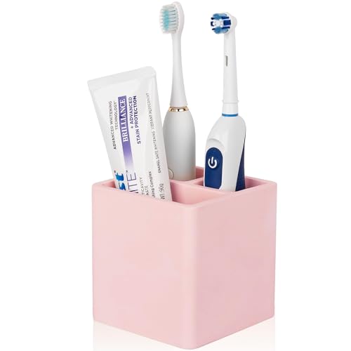 Diatomite Toothbrush Holders Tooth Brush Organizer - Blush Pink | Water-Absorbent Material, 3 Slots for Electric Toothbrush and Toothpaste, for Bathroom Countertop, Shower, Vanity - color: Pink