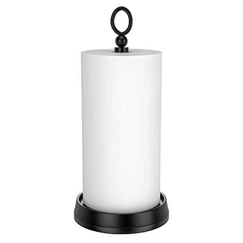 KASUNTO Paper Towel Holder (with Heavy Weighted Base) Steel Paper Holder countertop，Black Paper Towel Holder for Kitchen Countertops, Bars & Dining Tables,Fits Standard & Jumbo Rolls, Matte Black - color: Matte Black