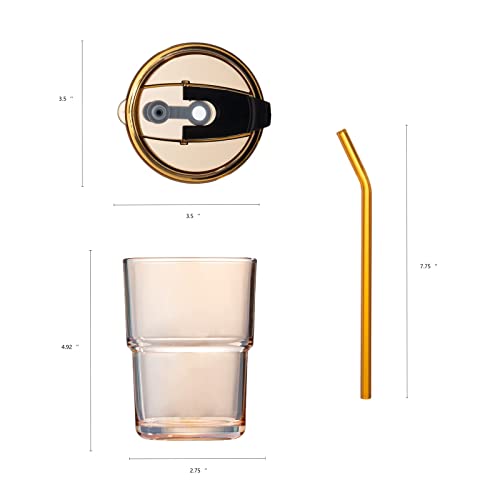 BLUEPOLAR 13oz/400ml Glass Tumbler Water Cup with Straw and Lid, Sealed Carry on for Coffee, Iced Tea, Thick Wall Insulated Amber 2-Pack - color: Amber-2Pack