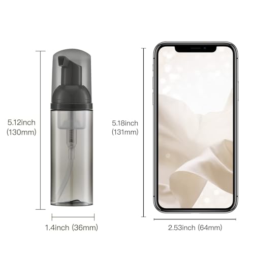 Travel Foam Pump Bottle - 2oz Empty Foaming Soap Dispenser for Lash Shampoo - Plastic Small Mousse Container Mini Travel Size - Refillable Eyelash Wash Cleanser Foamer 60ml Black Transparent - color: Black Transparent